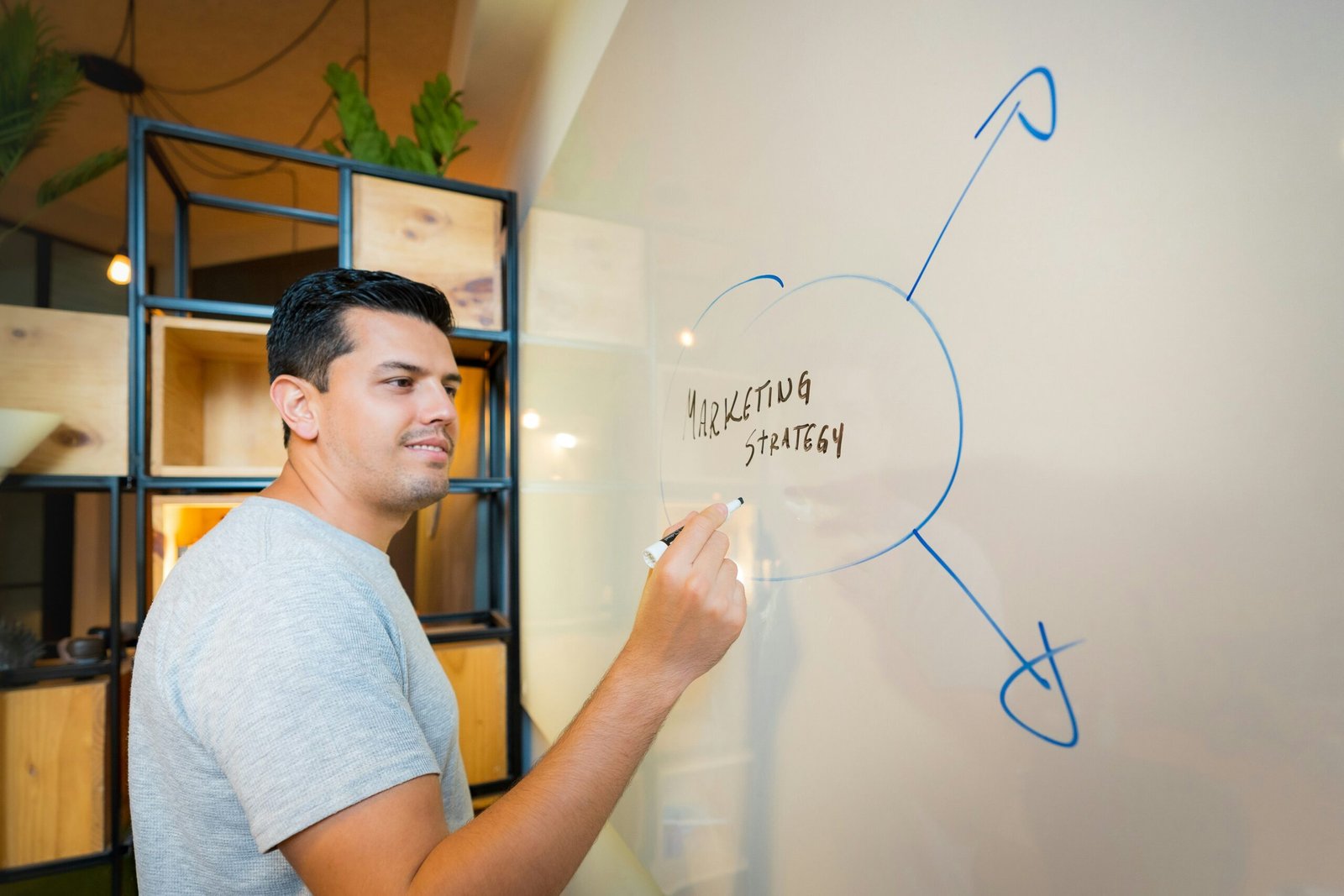 marketer writing recruitment marketing strategy on white board